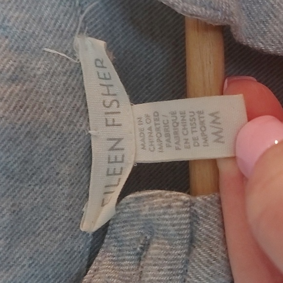 Eileen Fisher Organic Cotton Button Down Top Collarless Light Gray Size Medium - Picture 6 of 8